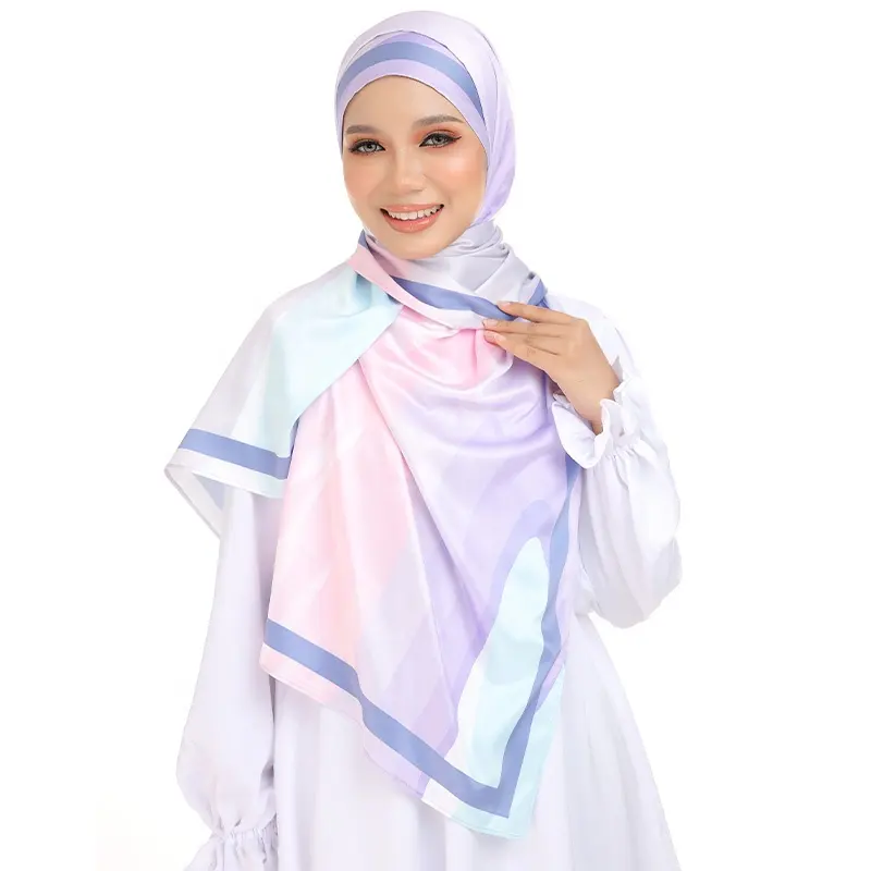 Wholesale Designer Printing Square Women Muslim Hijab Satin Silk Scarf