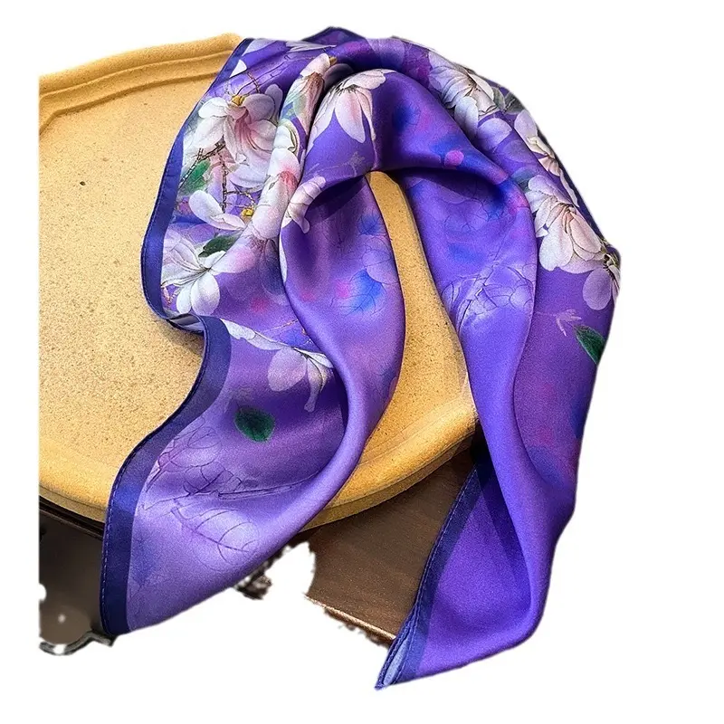 Venta al por mayor Imprimir Wrap Foulard Pañuelo Cuello Flaco Corbata Mujeres Satén Seda Bufanda Cuadrada