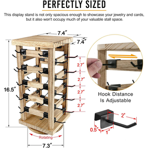 Hölzerne Arbeits platte Rotierendes Schmuck display Rotierender Schmuckst änder mit Haken 5-stufiger Schmuck organisator für Ohrring karten - Product Image 4