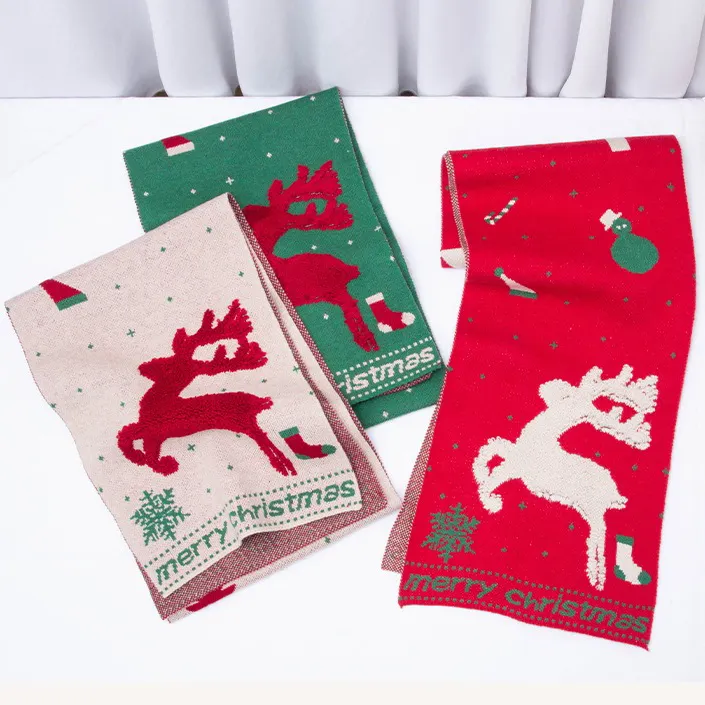 2023女性のためのクリスマススカーフエルクニット冬の暖かさ厚みのあるウール赤いクリスマス鹿のスカーフ新年のホリデーギフト