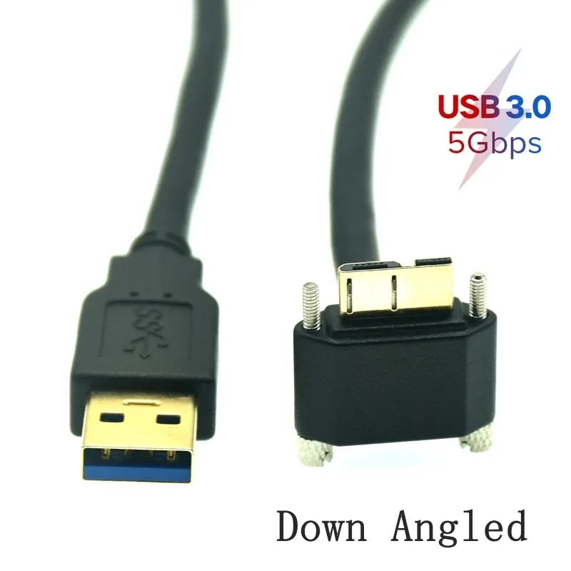 90 grados derecha izquierda arriba abajo en ángulo Micro B USB 3,0 montaje de tornillo de bloqueo a USB3.0 tipo A cable de datos macho para Nikon D800 D800E D810
