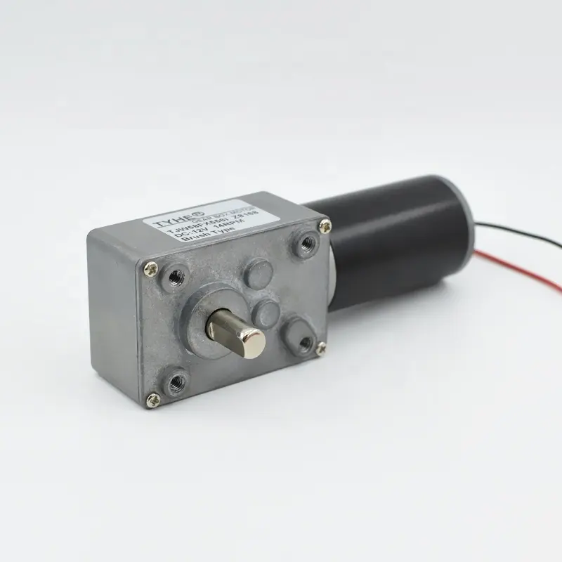 Geräuscharmes 58*40mm Turbinen getriebe 12V 24V 100 U/min 300 U/min 50kg cm 5nm 7W 6W rechtwinkliger Gleichstrom-Schnecken getriebe motor mit Encoder