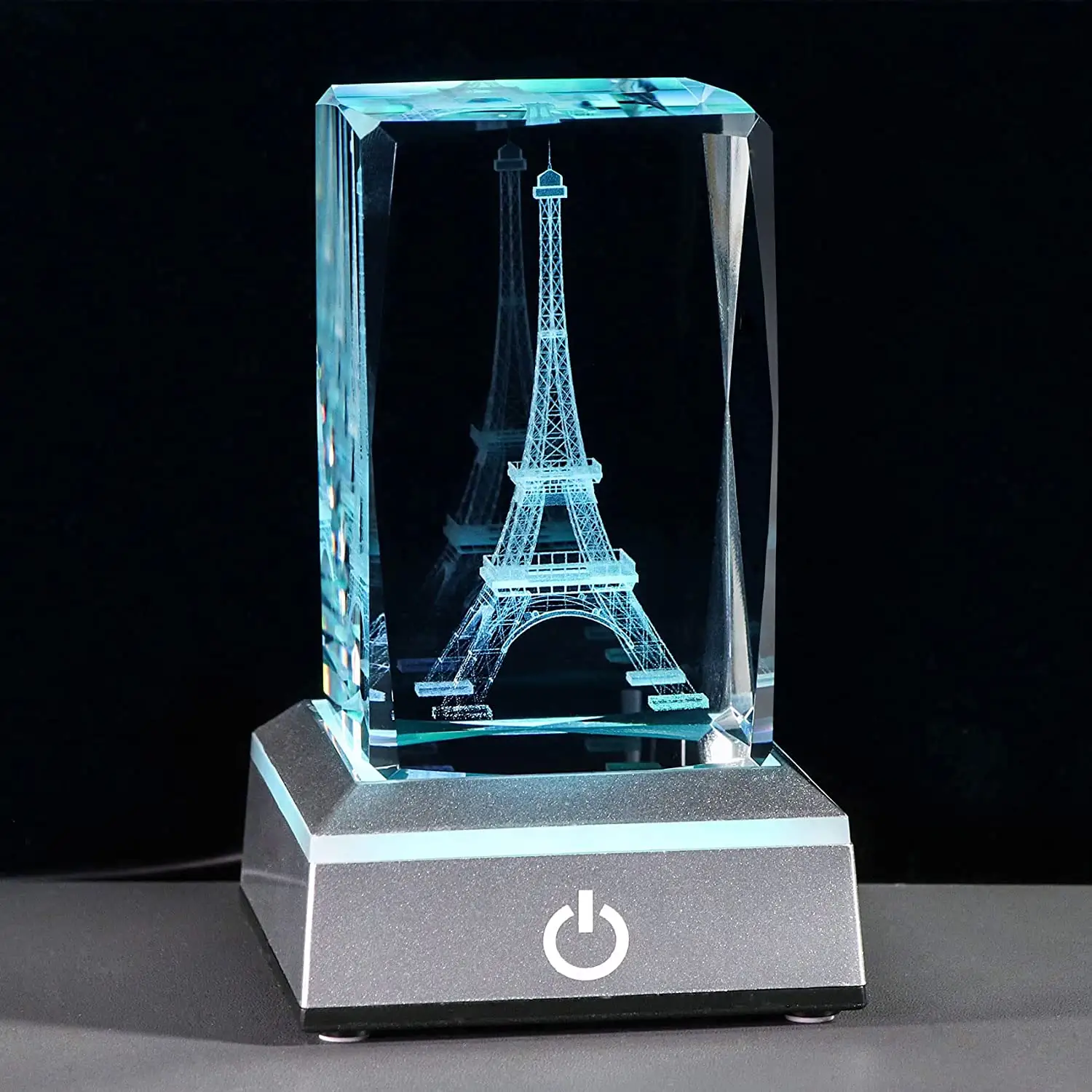 Torre Eiffel de París romántica, Cubo de cristal grabado 3d, Led, soporte de noche, regalos de recuerdo de San Valentín