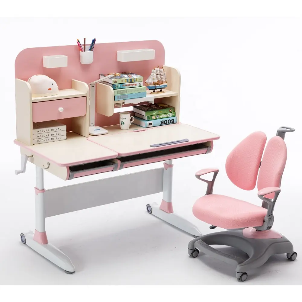 Mesa de estudio y silla rosa para niños y niñas, muebles de lectura para el hogar, venta al por mayor