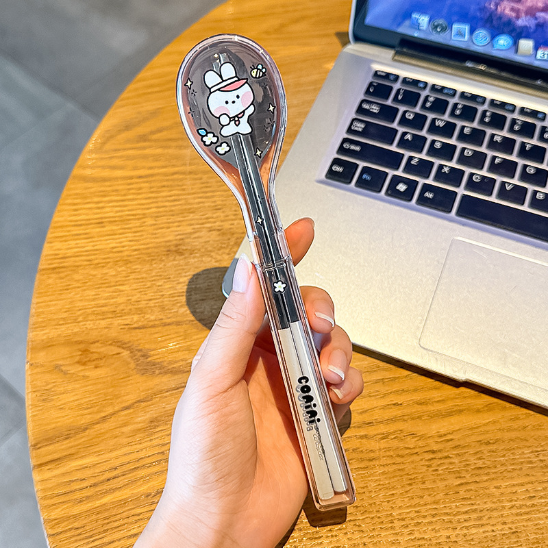 Stainless steel chopsticks and spoon-pink