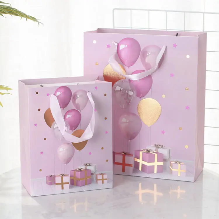 Custom Blush Bolsas Wedding Packaging Bestyle Printed Shopping Small Cute Wholesale Gift Luxury Light Pink Ribbon Paper Bag