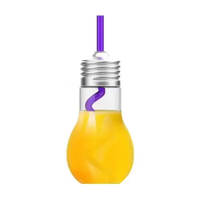 Promocional 400ml claro llevó la taza de fiesta de plástico bombilla de luz beber taza de bebida con paja y tapa de tornillo