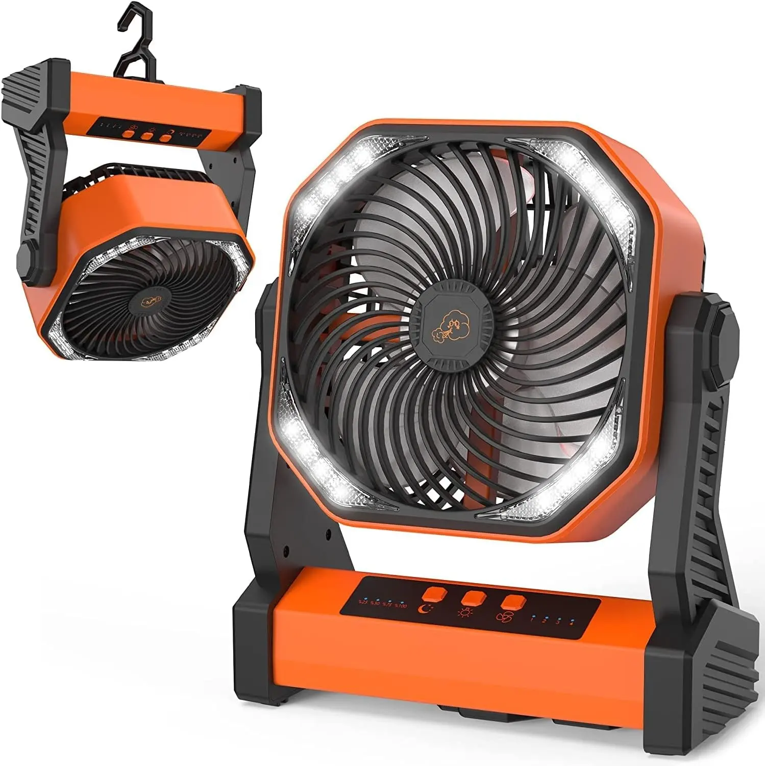 Ventilateur Portable Rechargeable à batterie de 20000mAh, ventilateur de Camping avec lumière LED et crochet de suspension pour tente voyage Camping extérieur