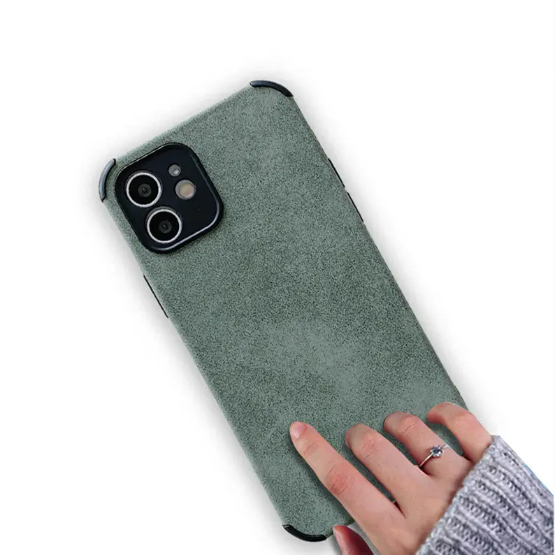 Coque en coton, flanelle, daim, PU, Vintage, cuir doux, TPU, rembourré, sensation de peau, résistant aux rayures, pour iPhone 12 Pro Max XS