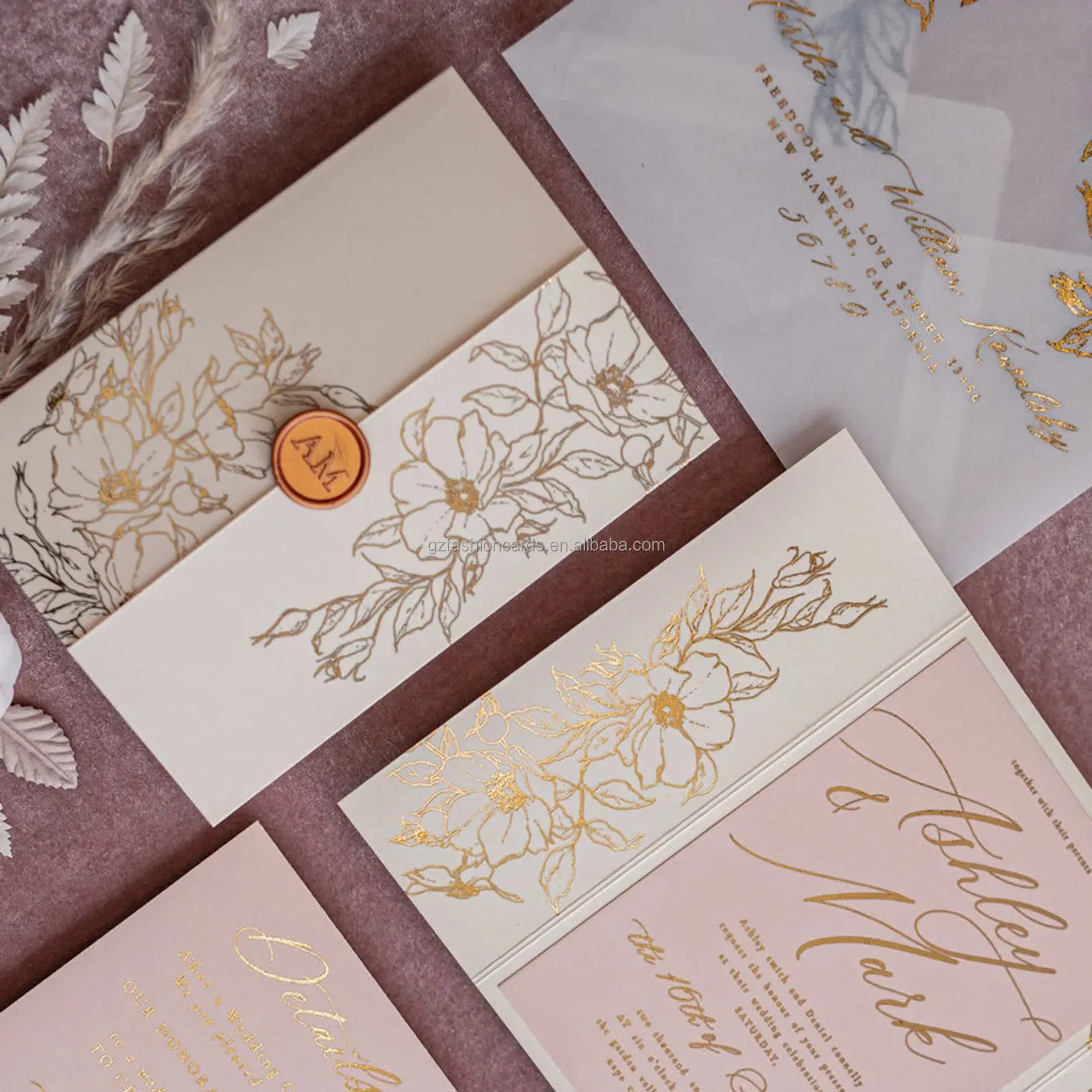Inviti di carta dal Design elegante fatti a mano biglietto d'invito con stampa floreale a colori con carte RSVP in carta da lucido