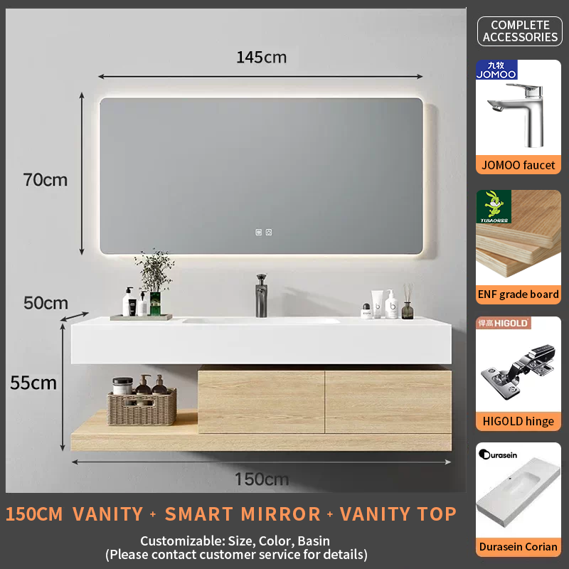 150Durasein Corian Integrated basin+smart mirror