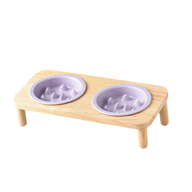 Cuenco de Comida Lenta púrpura brillante + estante de madera