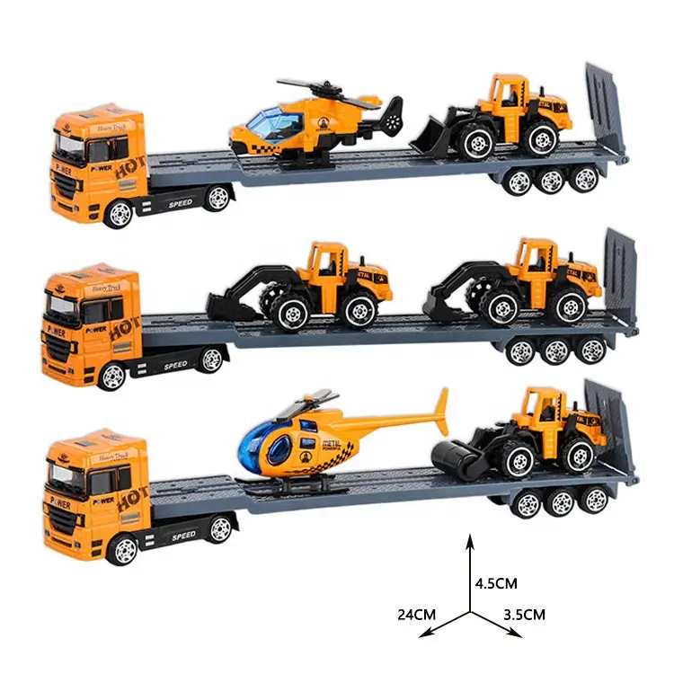 Modello di camion di simulazione in lega 1/87 con mini auto di ingegneria giocattolo pressofuso per auto in metallo economico