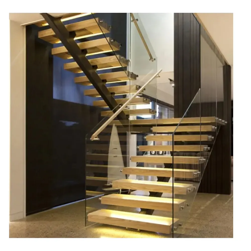 Escaleras metálicas interiores de lujo modernas prefabricadas de fábrica de Foshan Diseño de escalera recta mono larguero personalizado