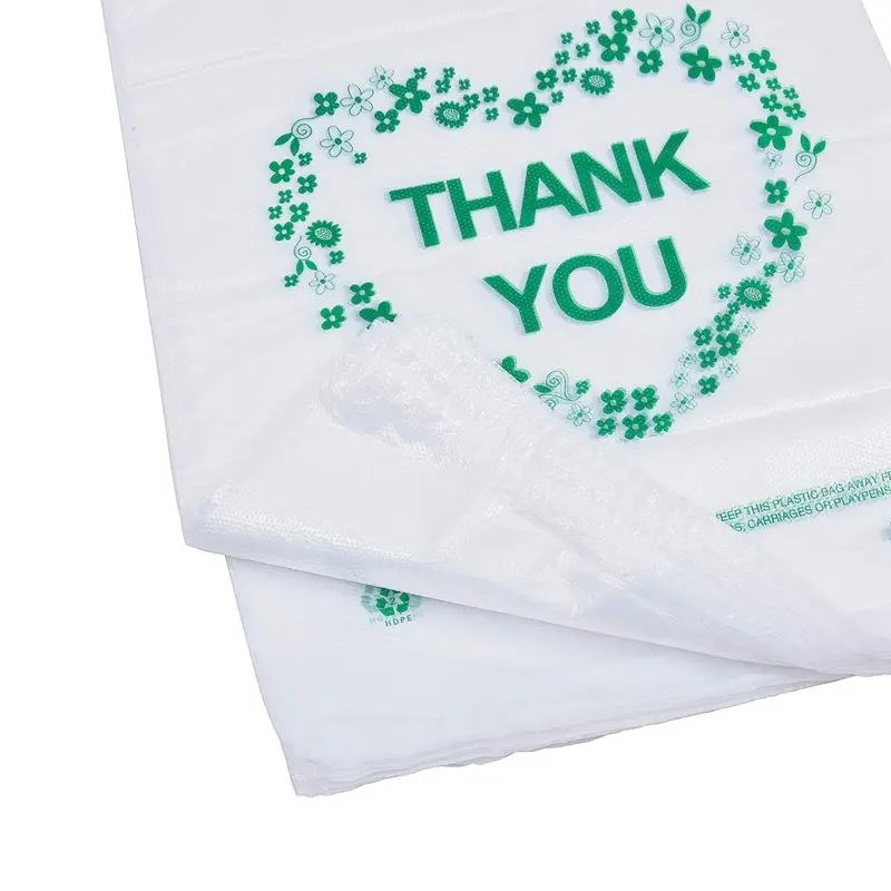 Plástico biodegradable personalizado gracias camiseta bolsa Fabricación Impresión camiseta bolsas compras plástico chaleco bolsas
