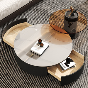 Tùy chỉnh vòng trầy xước kháng thiêu kết đá cẩm thạch đá <span class=keywords><strong>Slate</strong></span> ngói Bàn cà phê và kính Top Side bảng thiết lập với lưu trữ - Product Image 5