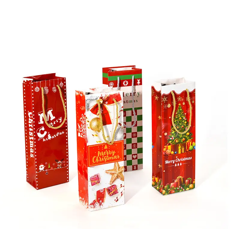 Benutzer definierte tragbare Wein Papiertüte Verpackung Einzel flasche Trage tasche Weihnachten Wein Papier Geschenkt üte