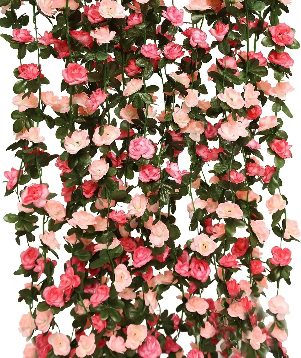 Guirnalda de flores de 41 pies, flores artificiales de vid rosa, Cestas colgantes de rosas, arco de boda, decoración de fondo de jardín
