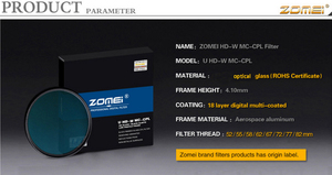 ZOMEI-accesorios para lente de cámara digital DSLR, filtro CPL circular polarizador para fotografía de 67-82mm - Product Image 6