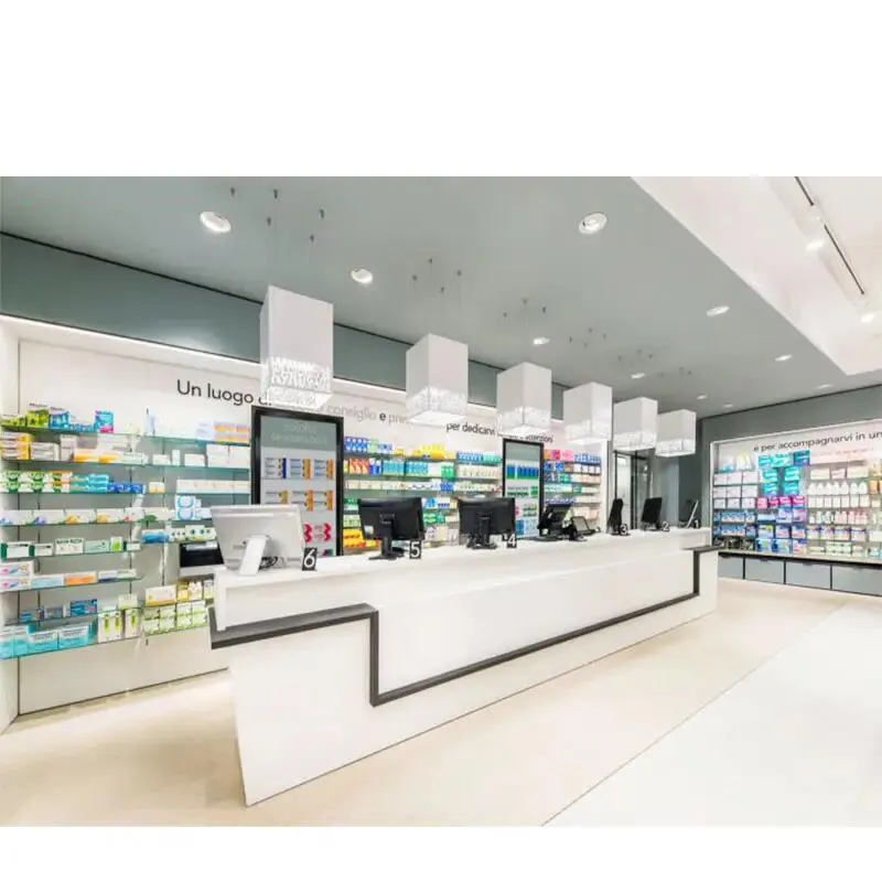 Decorazione di illuminazione a LED farmacia decorazione negozio con Display vetro mensola farmacia e Display unità