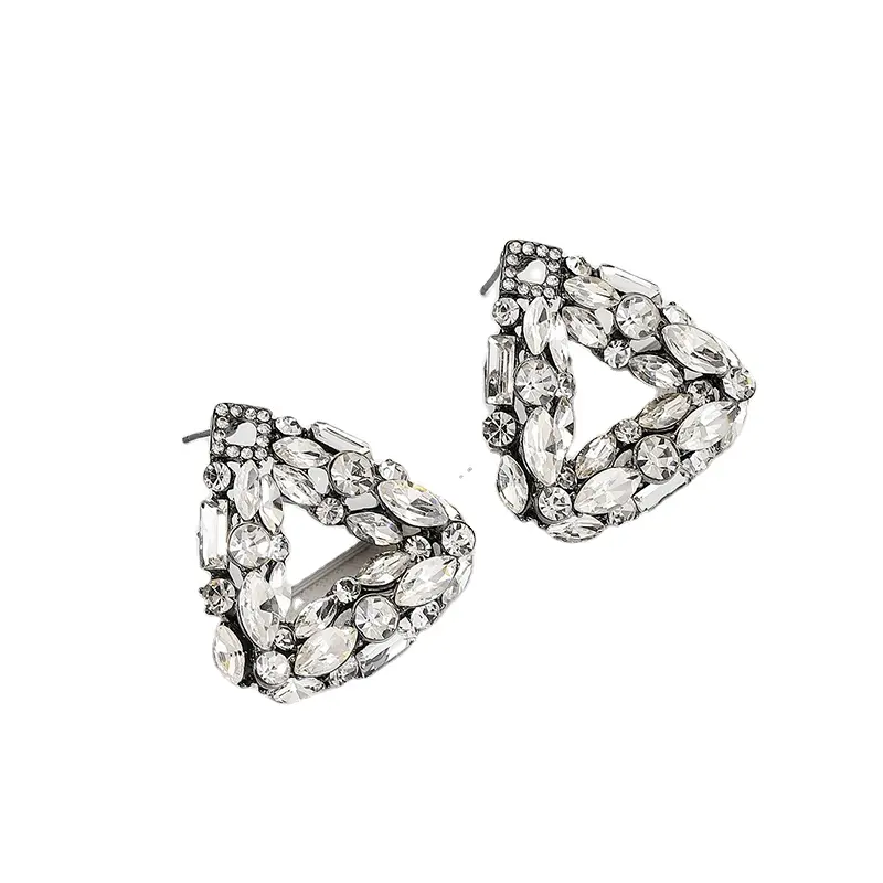 Nouveau personnalisé femmes rétro mode S925 boucles d'oreilles en argent en gros Triangle costume strass géométrie bijoux