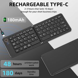 Ultrafino portátil 3 dispositivos de dos pliegues inalámbrico de viaje Qwerty teclado plegable Bluetooth teclado para teléfono Android