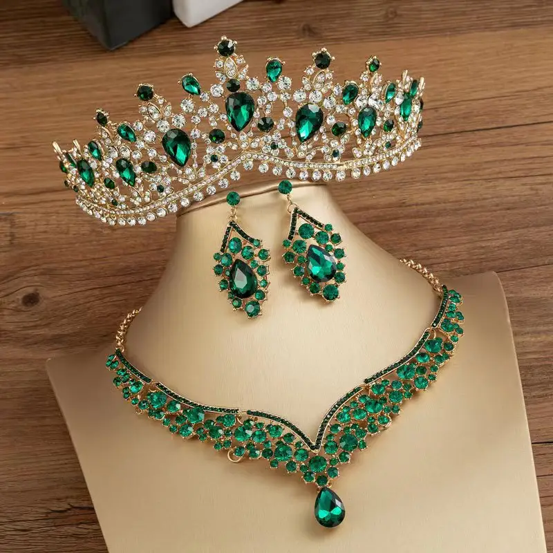 Mode diadème couronne ensemble de bijoux mariée mariage fête coiffes boucle d'oreille et collier ensemble pour mariage