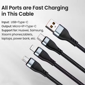 热卖低最小起订量3合1微型USB数据线1.2M 2m尼龙编织6A 100W 3in1 C型华为iPhone USB数据线 - Product Image 3