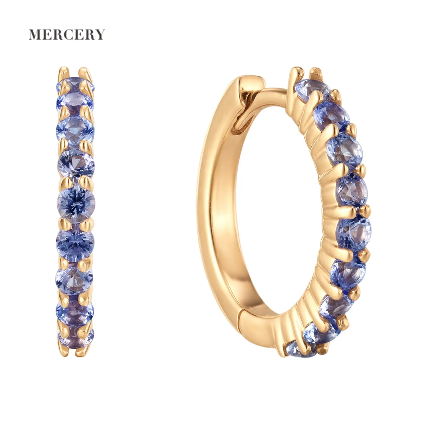 Mercery Jewelry dicembre Birthstone Tanzanite naturale viola gemma orecchino 14k oro massiccio Huggie orecchini a cerchio regalo di compleanno