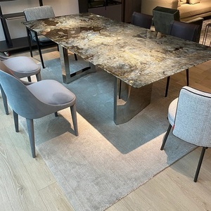 Blue <strong>Jade</strong> Luxury Dining Table Natural Sapphire Marble Rectangular Light High-End High-<strong>Class</strong> Glass Dining Room Furniture Panel - Product Image 4
