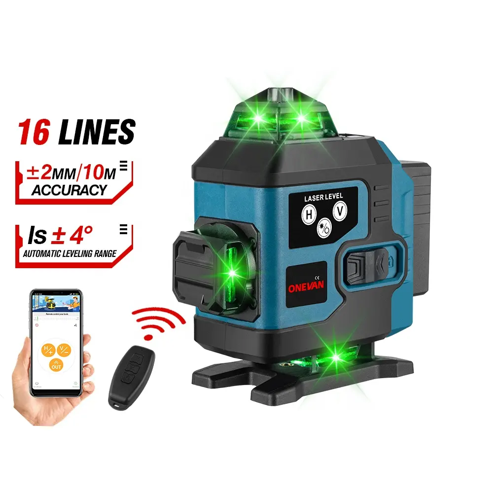 ONEVAN 16Line 4D Laser Level Self Level ing mit Digital anzeige Horizontal Vertical Cross Wiederauf lad bares Batterie-Nivel lier werkzeug