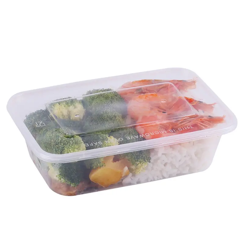 Contenitore per alimenti per microonde contenitore per alimenti in plastica monouso da asporto rettangolare contenitore in plastica per imballaggio alimentare con coperchio