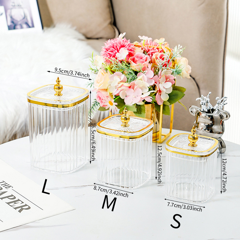 Transparent square jar SML3 jar with gold-rimmed tower beads