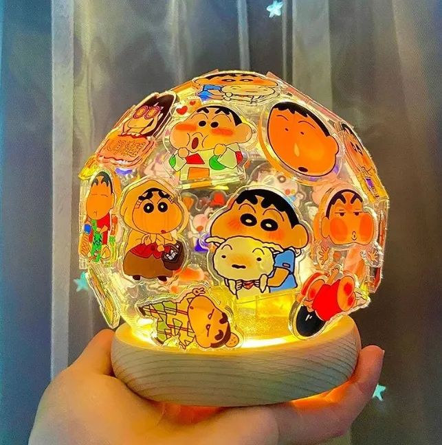DIY el yapımı cam tutkalı masa lambası mum boya shin-chan gece işık özelleştirme kristal top çocuklar hediye LED gece lambası