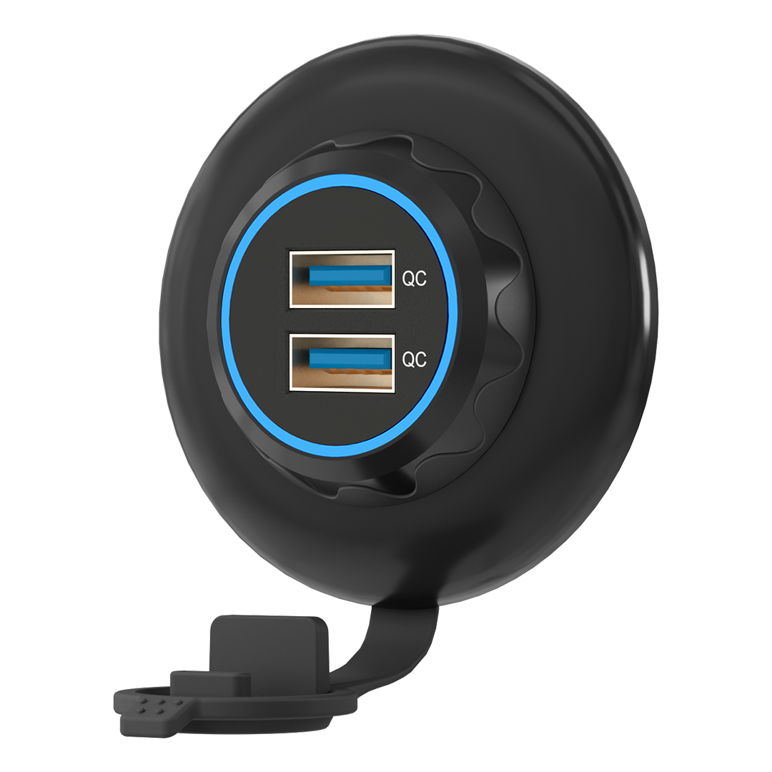 With rubber waterproof cover/IP65 2 USB-A (2 QC3.0 )
