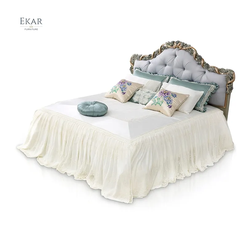 Luxus antiken Stil Französisch Rose Holz Massivholz Schlafzimmer möbel Set Stoff Kopfteil King Size hand geschnitztes Bett