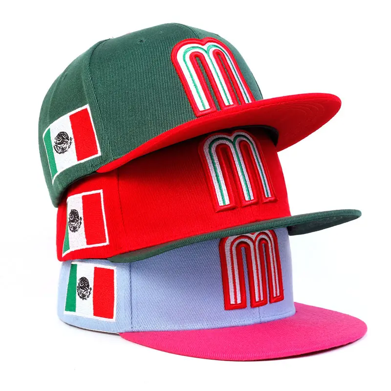 Schlussverkauf Stickerei Druck Mexiko Flagge Baseballmütze Hip Hop-Buchstabe M Mexiko Baseballmütze für Herren und Damen
