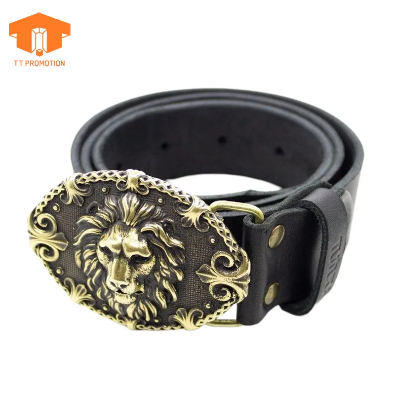 Fivela de cinto de leão macho artesanal, cabeça de leão de bronze sólido com a cabeça de um leão