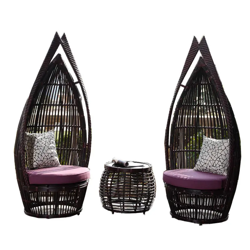 バルコニー中庭籐杖椅子屋外家具セット籐織りガーデンソファ鳥の巣ケージ横になっているソファチェア