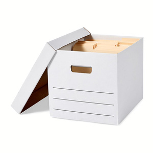 Cajas de almacenamiento de papel Kraft grandes de tamaño personalizado cartón corrugado archivo banquero documento caja de cartón con asa portátil - Product Image 1
