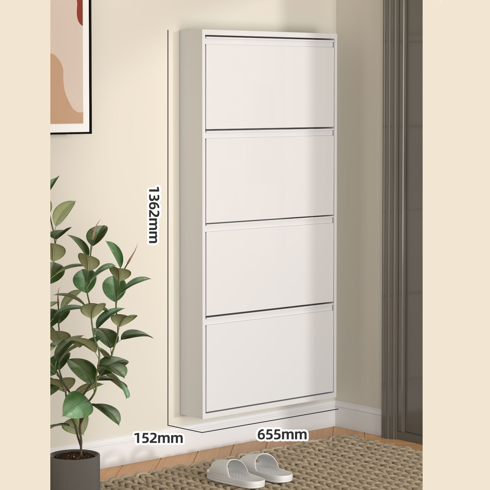 Armoire à quatre seaux de 12 cm, blanche, muette, 600 de large