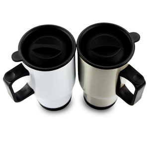 Bán buôn 450ml thăng hoa trống thép không gỉ xe Mug đôi tường trống cà phê du lịch Mug với xử lý trong Trắng bạc - Product Image 4
