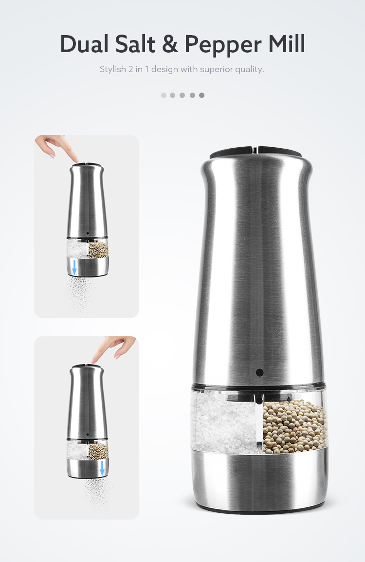 6 AAA batteries operated stainless steel electric pepper grinder salt mill 2 in 1 dual mill