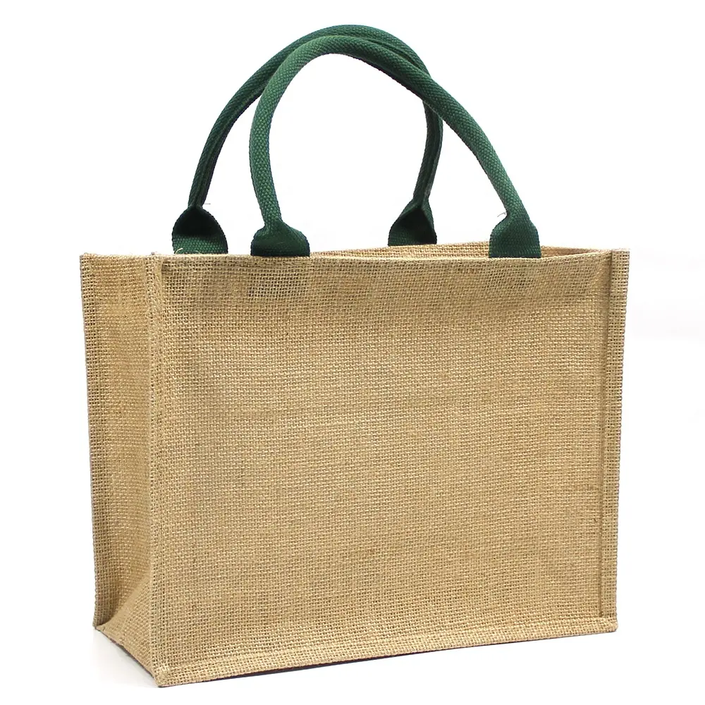 2023ขาเข้าใหม่ Burlap กระเป๋าช้อปปิ้งเชือกผ้าฝ้ายสีเขียวจับกางเกงเต็มรูปแบบที่ว่างเปล่าปอกระเจากระเป๋าที่มีซิป