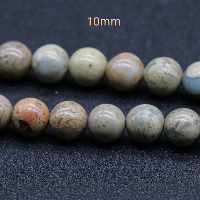 Perle di pietra naturale di vendita calda fai da te di colore blu sedimento del mare 10mm lisce e rotonde perle sciolte di pietre preziose