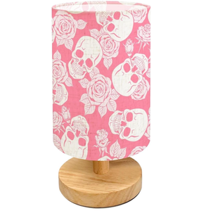 Custom on Demand LED Table <strong>Lamp</strong> <strong>Skulls</strong> Roses Motif Drum Shade Linen Wood Base Remote Control Simple Feature for Home Decor MOQ 1 - Product Image 1