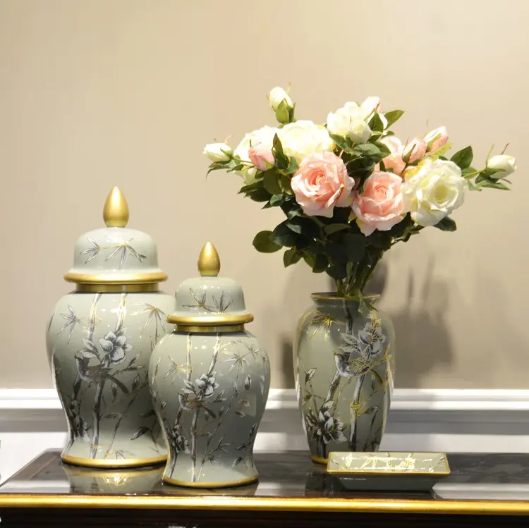 Atacado estilo antigo verde da porcelana gengibre jar pintura chinesa cerâmica jar templo