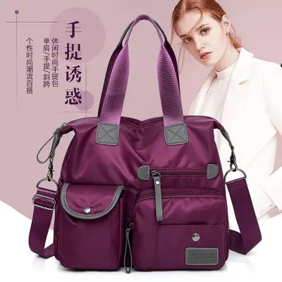 Bolsas de náilon de alta capacidade, bolsa feminina portátil decorada feita em couro, estilo carteiro e de mão e de ombro, para viagem, moda feminina