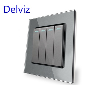 Delviz強化クリスタルガラススイッチパネル、AC 110V〜250Vスクエア16Aパワーコントローラー、4ギャング2ウェイプッシュボタンウォールランプスイッチ