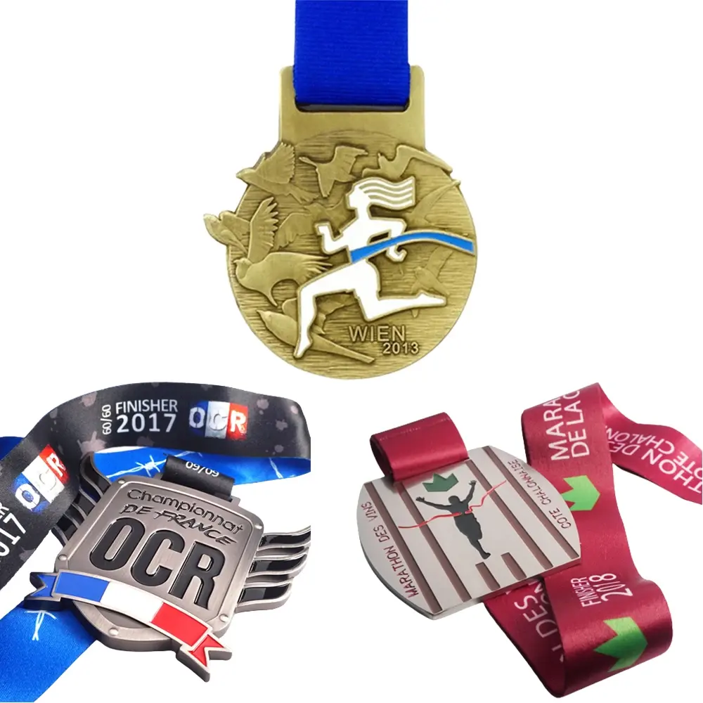 Металлическая медаль, оптовая продажа, дешевый дизайн, свой собственный чистый сплав цинка, 3D Золотая награда, марафон, бег по индивидуальному заказу, металлическая спортивная медаль